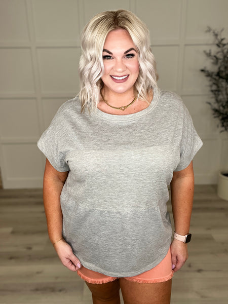 Grey Ribbed Contrast Top