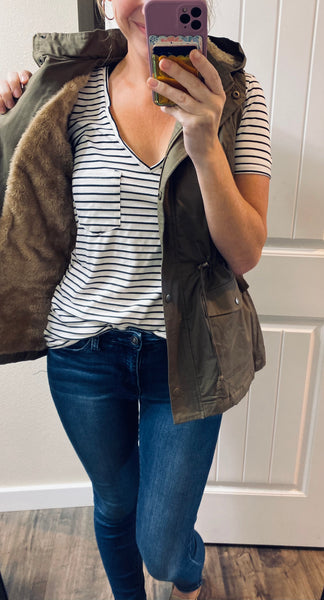 Olive Faux Fur Lined Vest