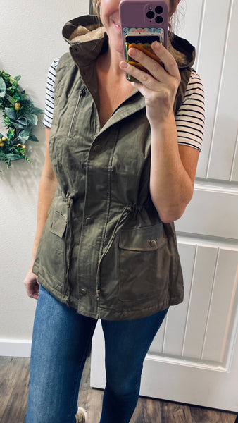 Olive Faux Fur Lined Vest