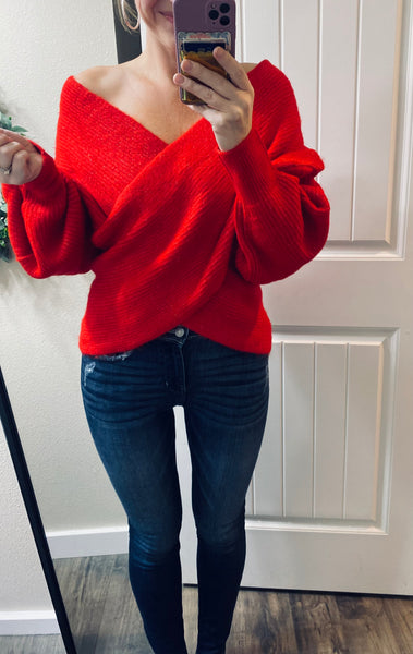 Red Crossover Sweater