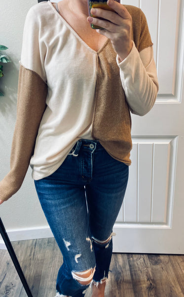No Better Place Color Block Long Sleeve V-Neck Top