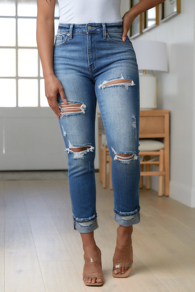 Dark Distressed Straight Jeans