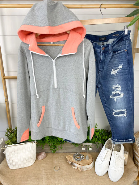 Grey/Coral 1/2 Zip Hoodie