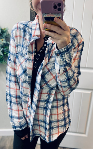 Navy Plaid Button Up