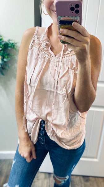 Floral Embroidered Sleeveless Top in Pink
