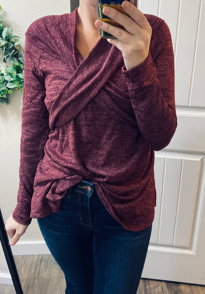 Burgundy Cross Over Off Shoulder Sweater