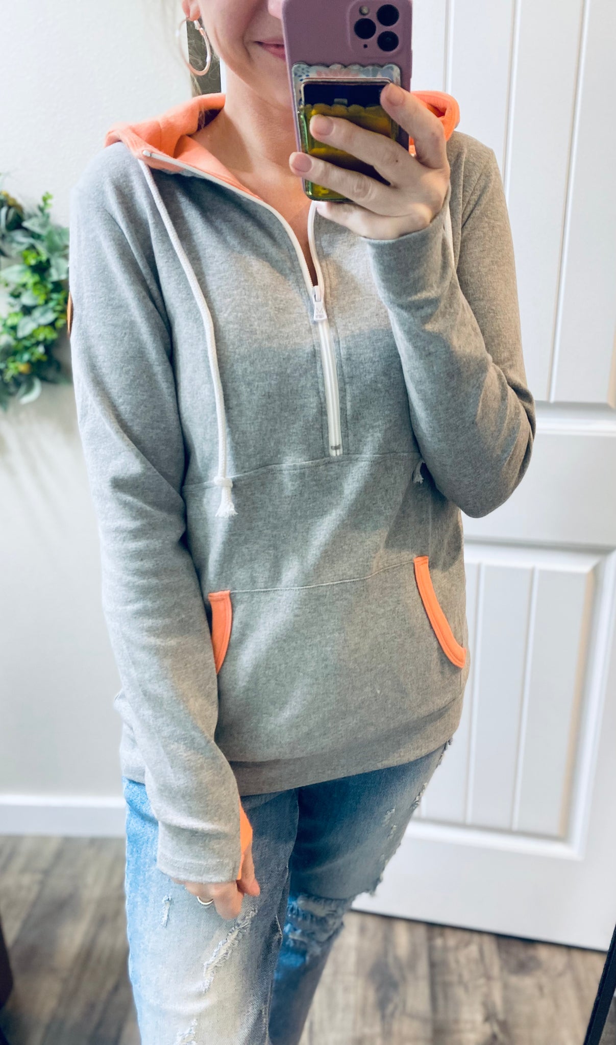 Grey/Coral 1/2 Zip Hoodie