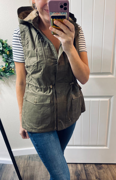 Olive Faux Fur Lined Vest