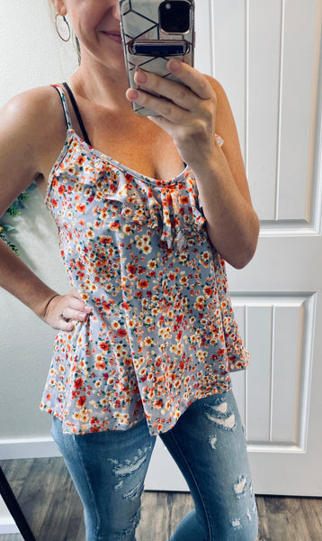 Blooming Floral Ruffle Sleeveless Top