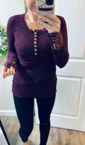 Ribbed Plum Lace Long Sleeve