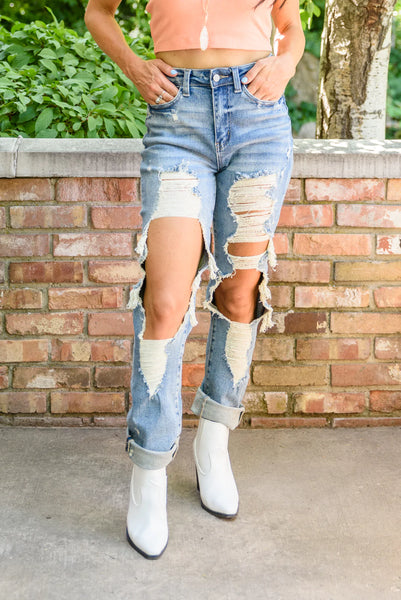 Judy Blue Heavy Distressed Straight Denim