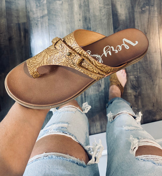 Tan Tooled Sandals