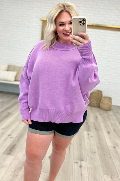 Side Slit Oversized Sweater in Lavender