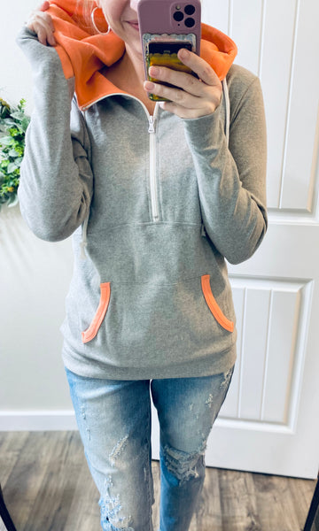 Grey/Coral 1/2 Zip Hoodie