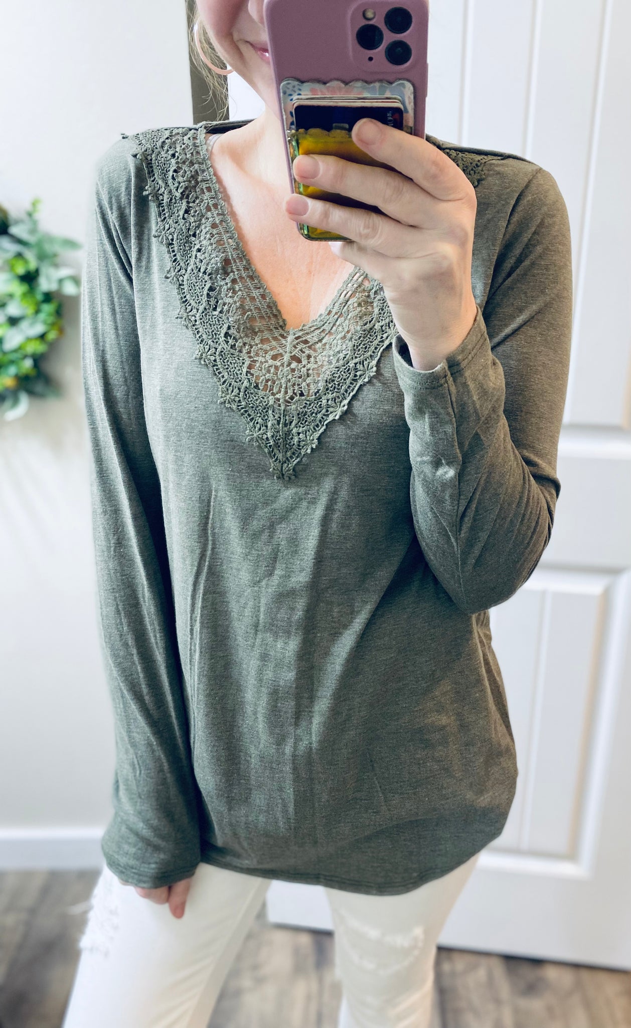 Lacey Long Sleeve V Neck In Olive