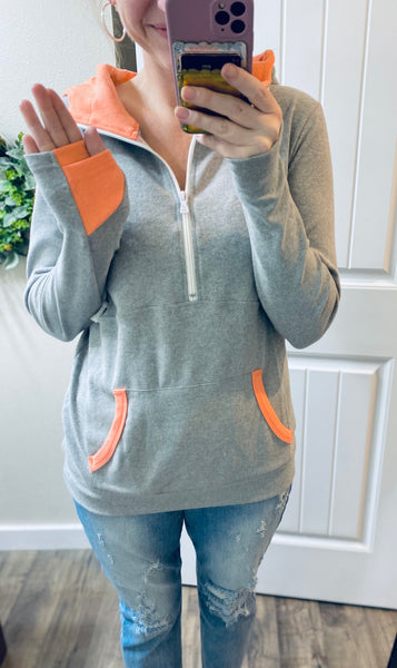 Grey/Coral 1/2 Zip Hoodie