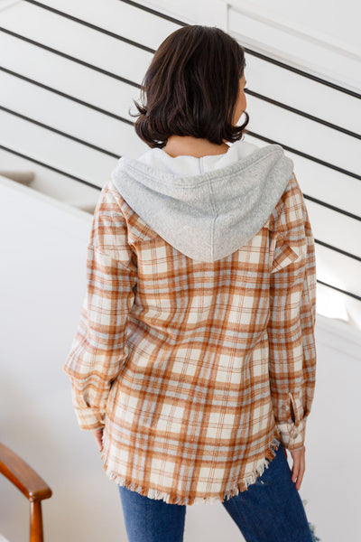 Camel Rust Plaid Hooded Shacket