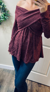 Burgundy Cross Over Off Shoulder Sweater