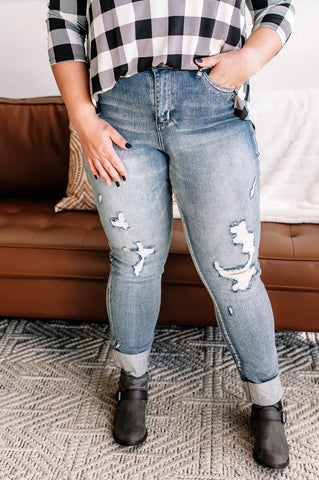 Judy Blue Distressed Cuff Boyfriend Denim