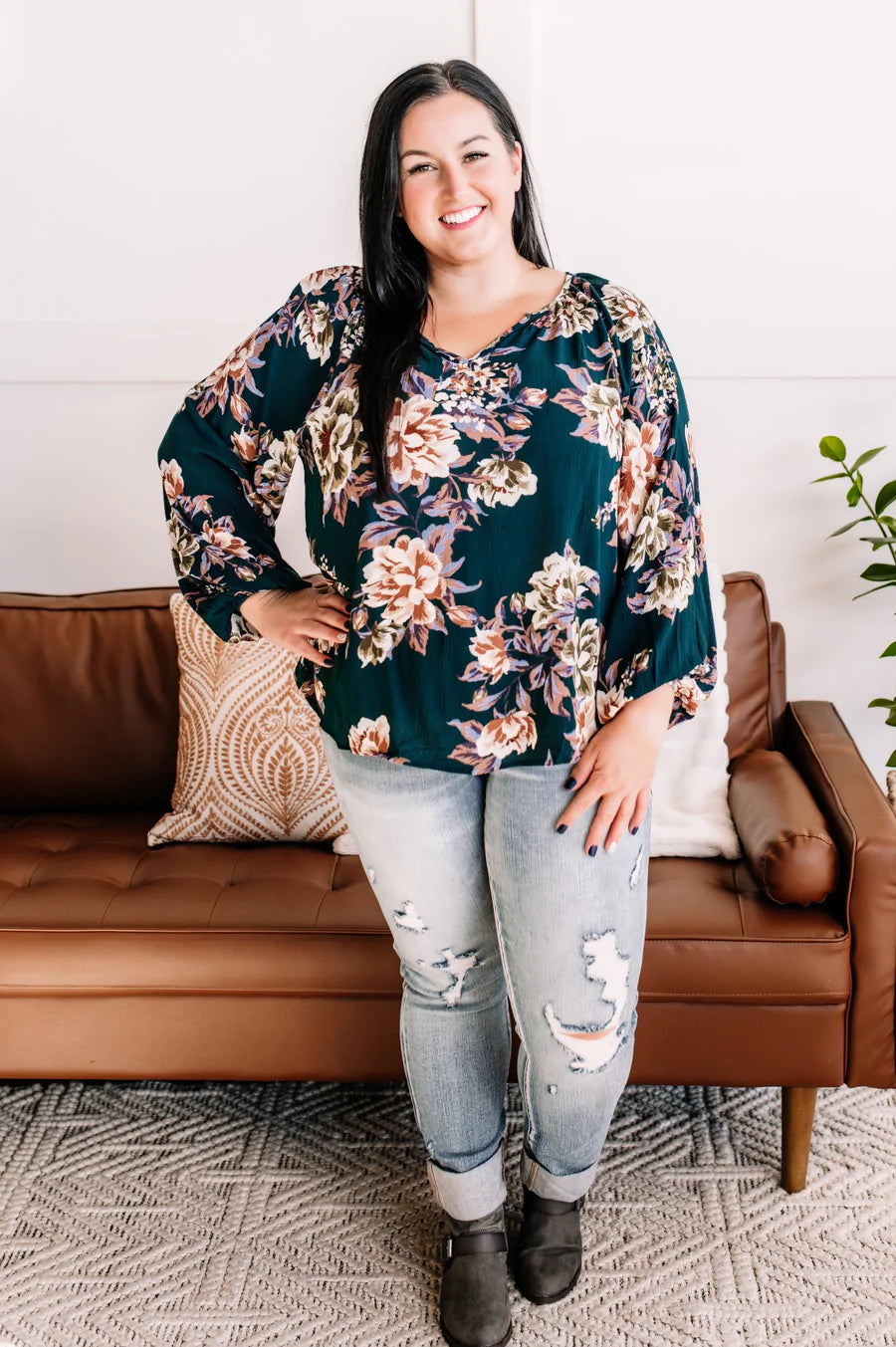 Teal Floral Blouse