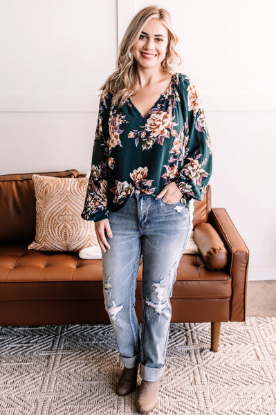 Teal Floral Blouse