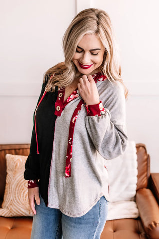 Burgundy Floral Halfsies Top