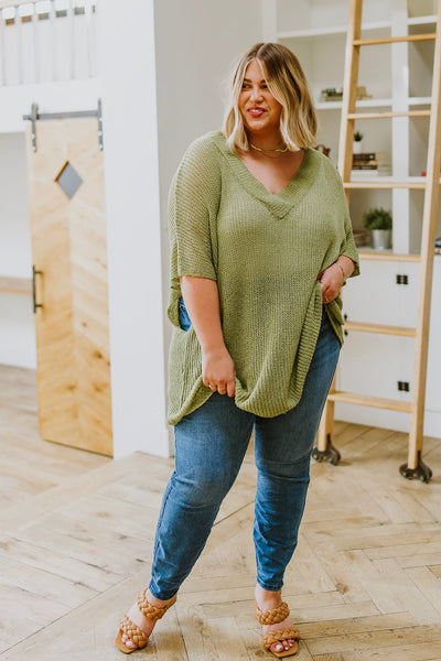 Sage Oversized V-Neck Sweater