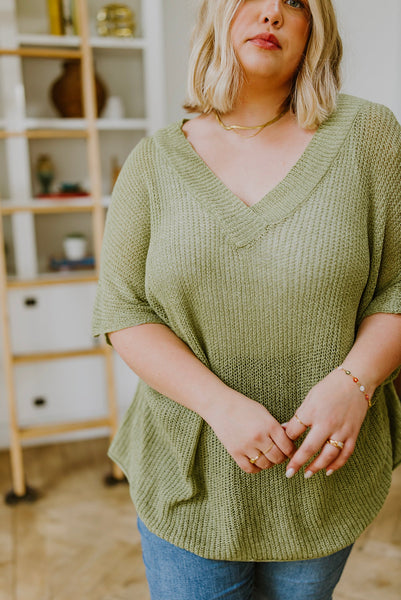 Sage Oversized V-Neck Sweater