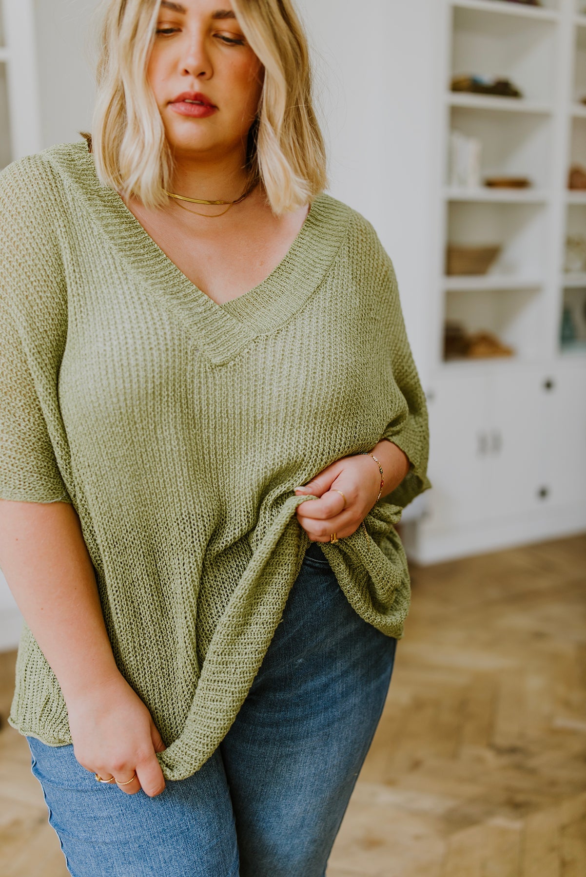 Sage Oversized V-Neck Sweater