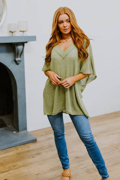 Sage Oversized V-Neck Sweater