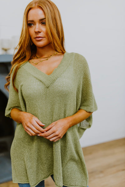 Sage Oversized V-Neck Sweater