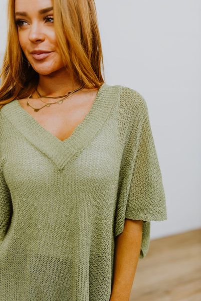 Sage Oversized V-Neck Sweater