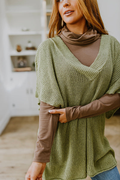 Sage Oversized V-Neck Sweater