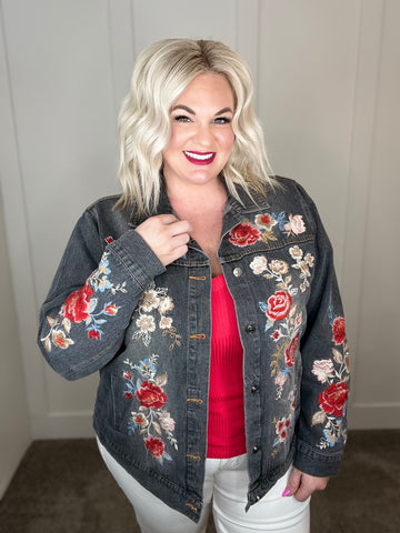 Floral Black Wash Embroidered Jacket