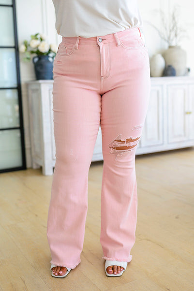 Judy Blue Pink Distressed Flares