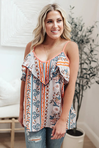 Flirty Florals Tank in Blush/Orange