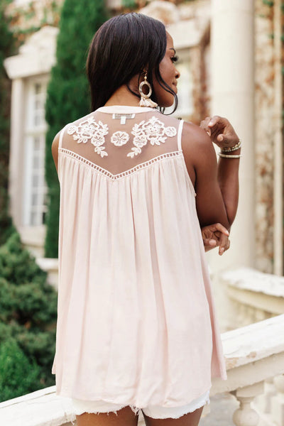 Floral Embroidered Sleeveless Top in Pink