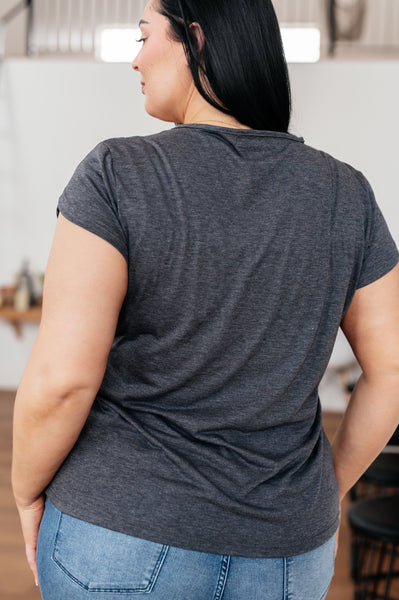 Charcoal Lace Trim V-Neck Top