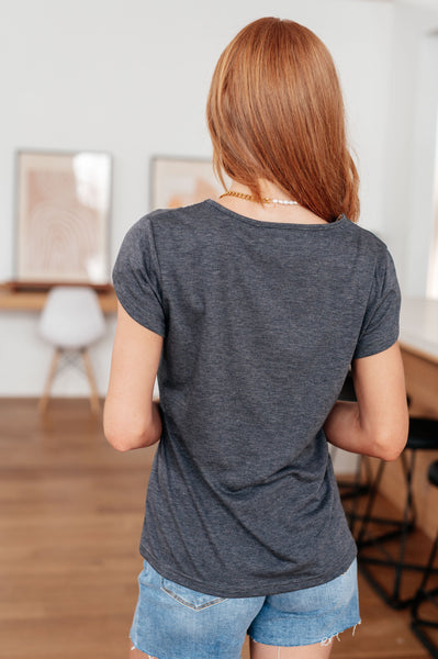 Charcoal Lace Trim V-Neck Top