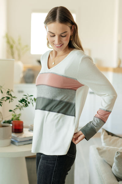 Mauve/Grey Striped Top