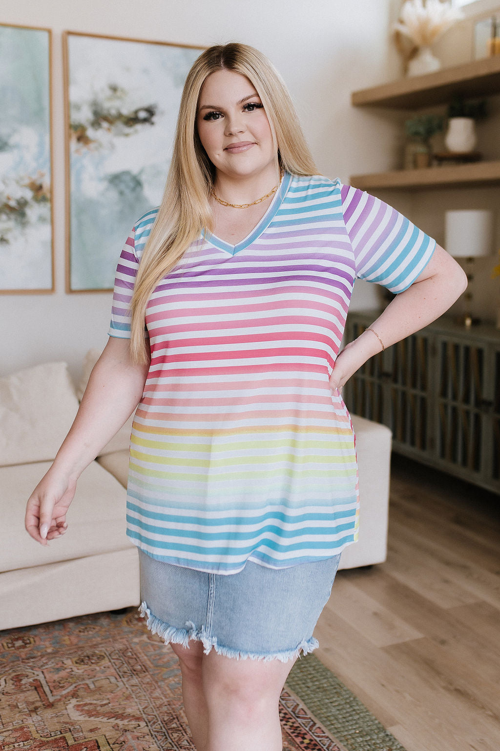 Rainbows V-Neck Striped Top