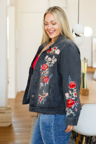 Floral Black Wash Embroidered Jacket