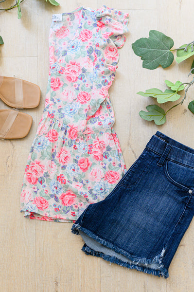 Teal Floral Cap Blouse