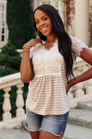 Stripes of Gray Lace Top