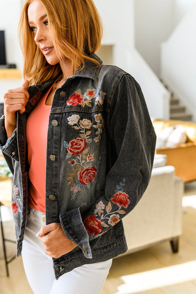 Floral Black Wash Embroidered Jacket