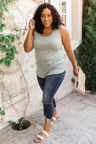 Back The Bow Up Striped Tank In Sage